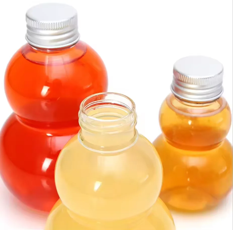 Оптовая продажа 300 мл уникальная форма тыквы пластиковая бутылка для сока с молоком и алюминиевой крышкой