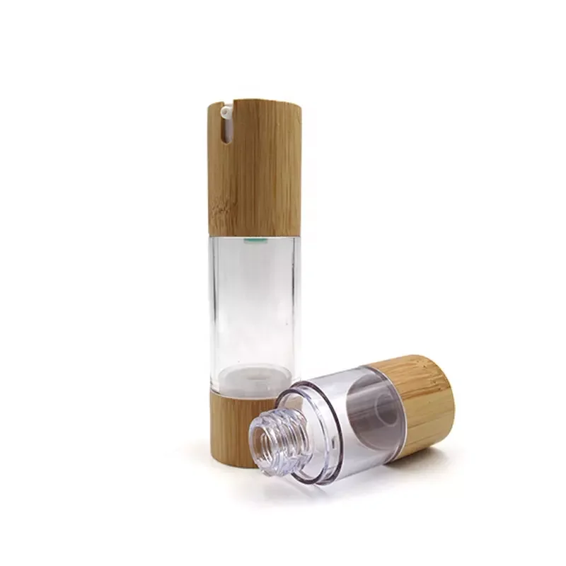Nature bamboo lids 15ml 30ml 50ml 100ml Hot Sale Plastic Dispenser Lotion Pump Airless Bottle with Bamboo Pump