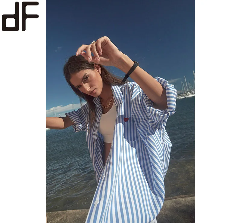 2022 Autumn  Blouse New Fashion  Ladies  Tops Women Embroidered  Blouses Casual Female Shirts Blue Shirt