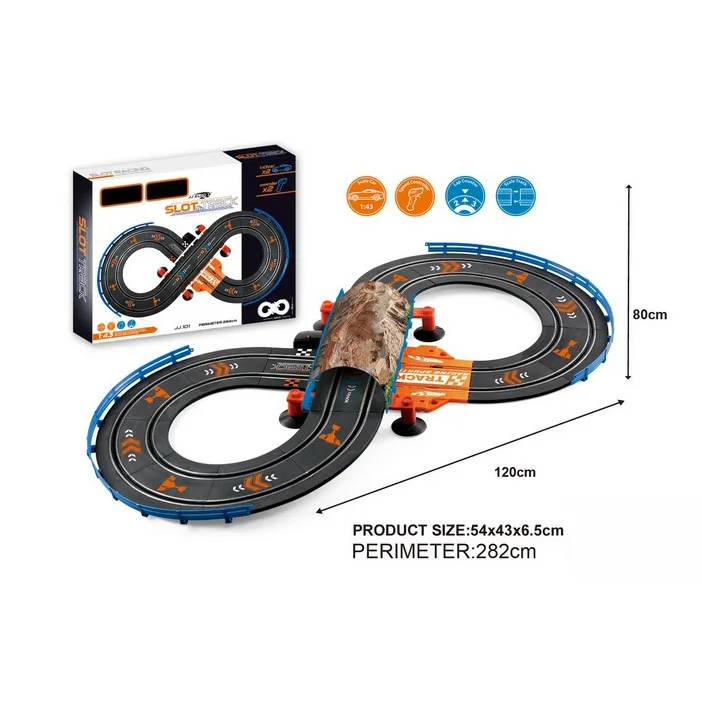 
Victory Lane Electric Powered Slot Car Racing Kids Toy Race Track Set Includes 2 Hand Controllers and 2 Cars in 1:43 Scale 