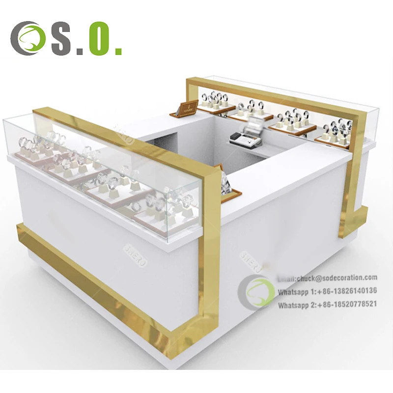 Shopping Mall Jewelry Retail Store Furniture Custom Glass Display Showcase Cabinet Jewelry Kiosk