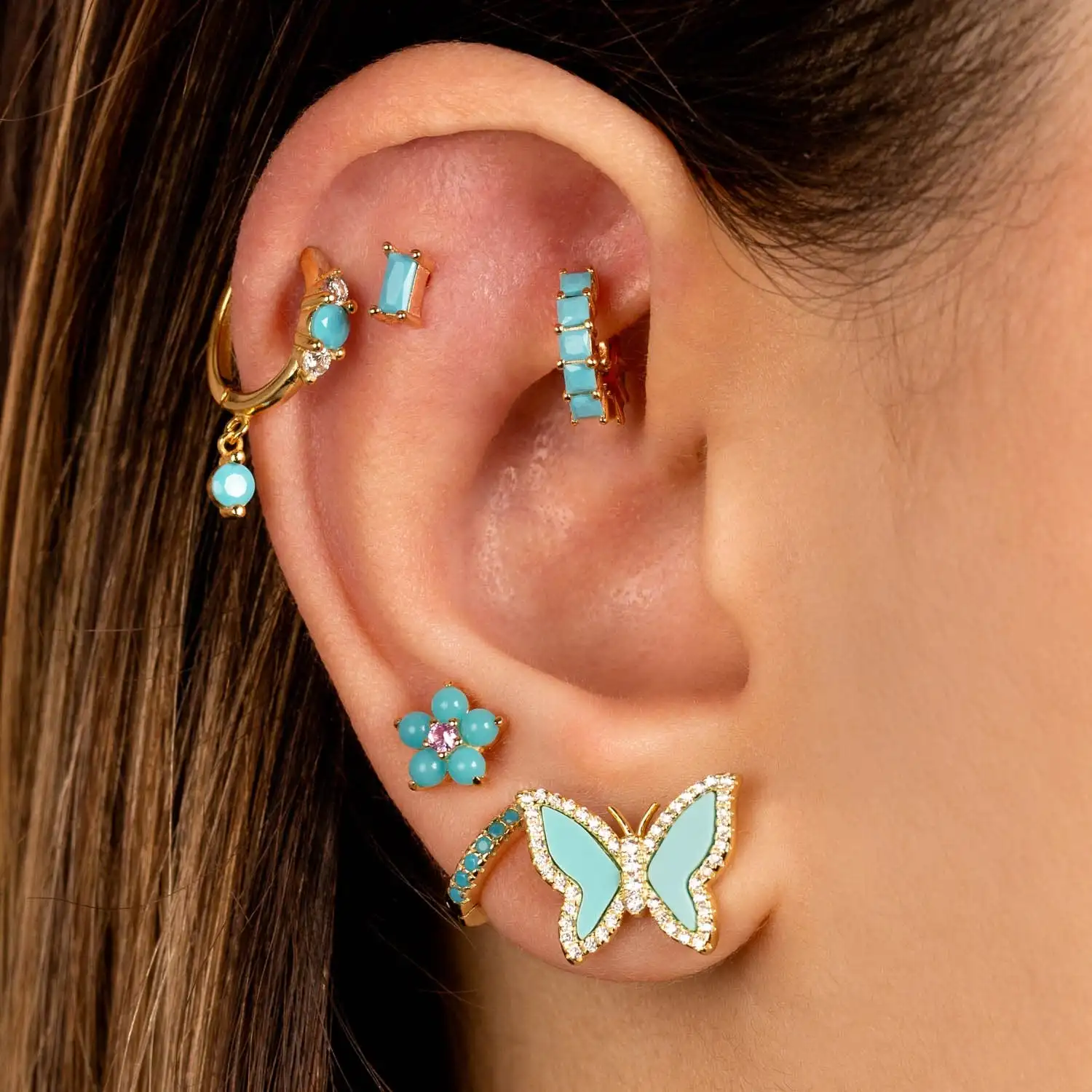 2023 New Bloom Flower Dangle Drop Earring White Fire Open Blue Turquoise Stone Fashion Gorgeous Women Jewelry