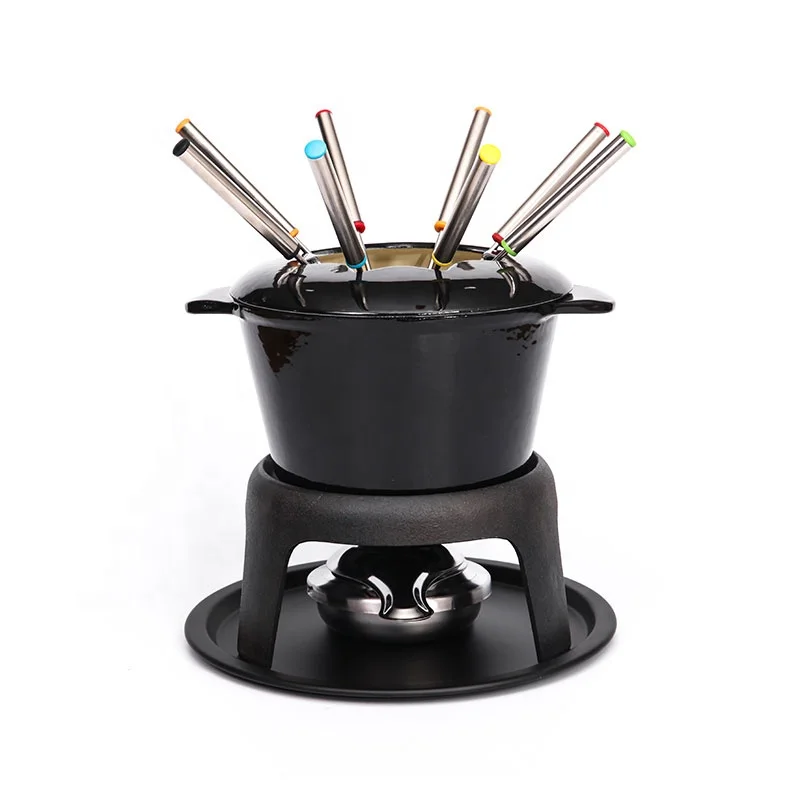 Custom Cooking Kitchen ware small oven Fondue Cheese pan kits nonstick cookware cast iron fondue pot sets