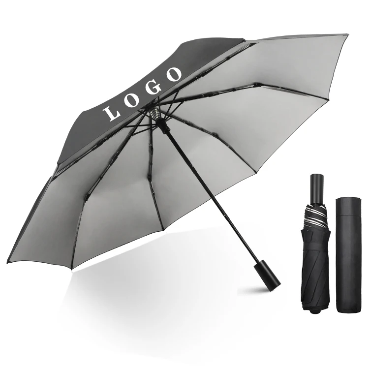 Manufacturer Wholesale Portable Custom Rain Uv Protection Automatic Three 3 Fold Foldable Folding Led Light Umbrellas With Logo
