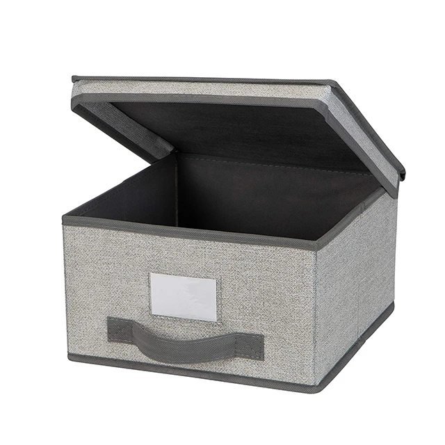 Fabric Stackable Slim Shelf Storage Organizer Box with Lid for Organizing Bedroom Closet