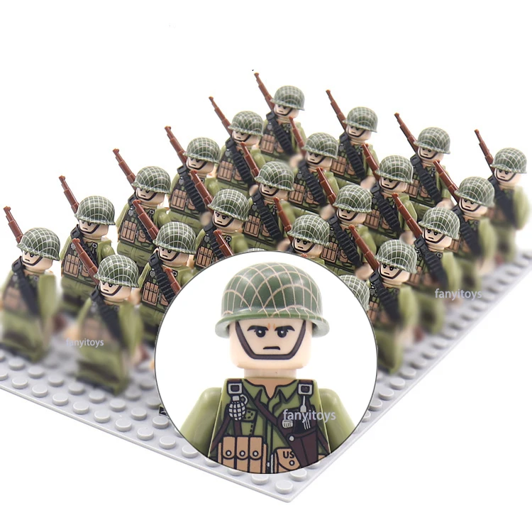 24pcs/set WW2 Military Mini German Soldier Figure Army Weapon Usa British Russian Army Building Block Toys
