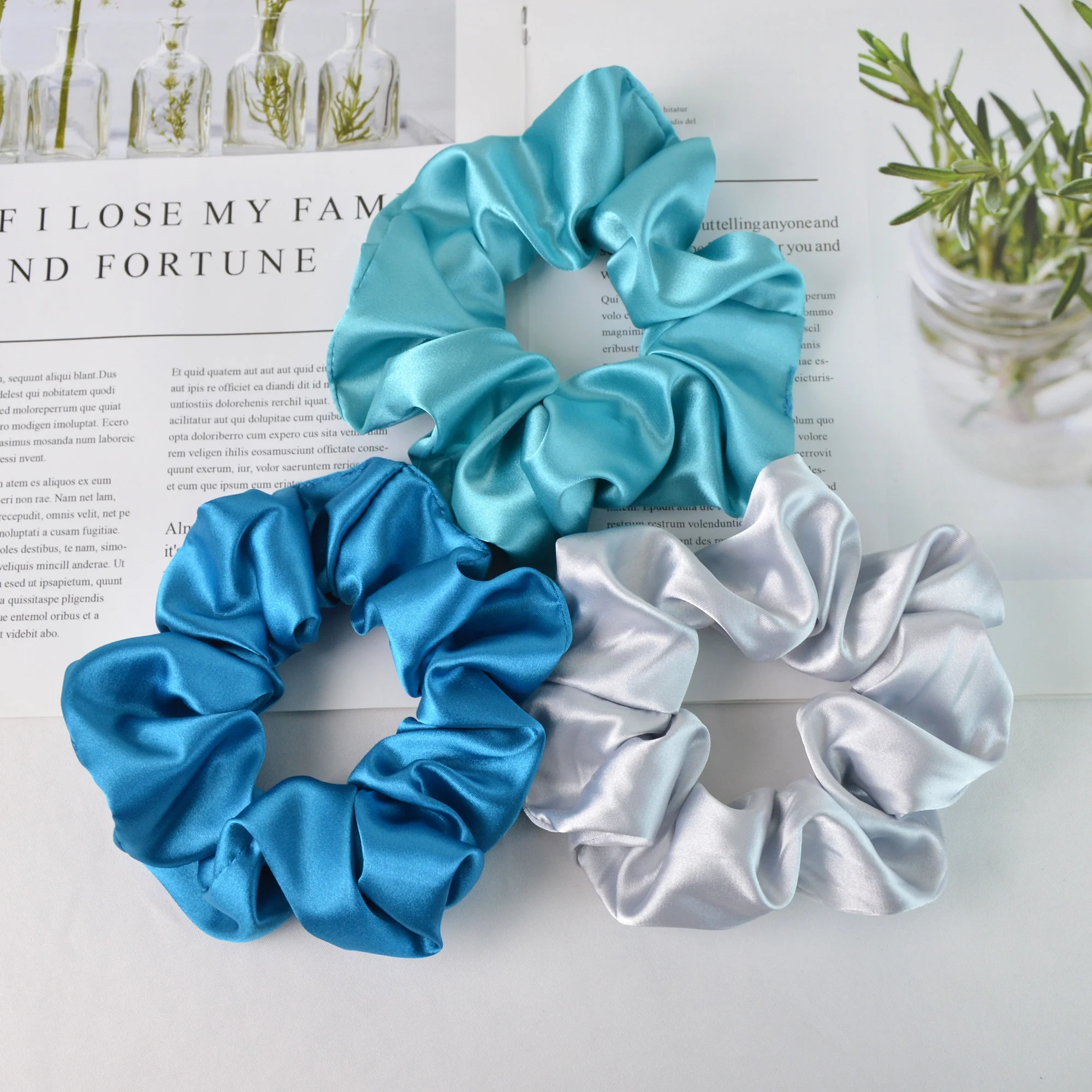 Factory Supplier Luxury Silk Hair Scrunchies 5cm 6cm Elastic Band Fashion Girls Soft Smooth Satin Hairband Women Scrunchy