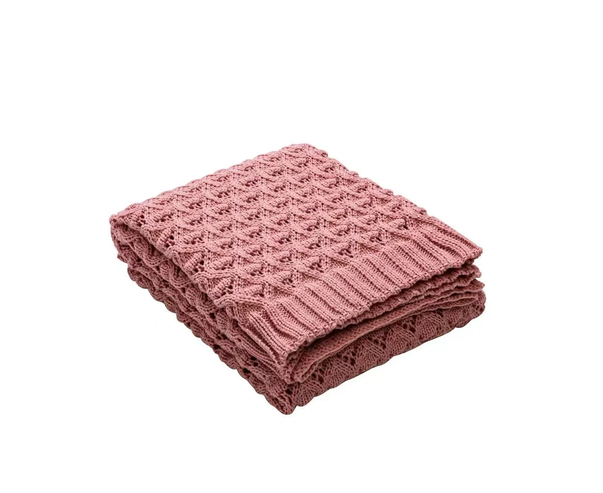 Nordic diamond hole knitted blanket sofa soft home wool bedding blanket photo