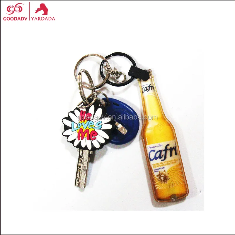 custom logo printed bottle shape led projector keychain PVC keychain with LED light