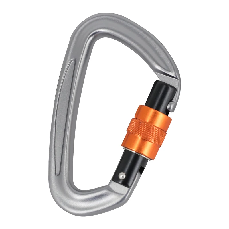JS Custom 26KN D Type Aluminum Alloy Auto Locking Carabiner Hook With Tag For Rock Climbing