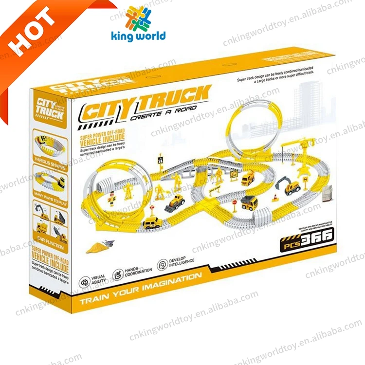 366PCS Flexible Track Play Set Railway Engineering Vehicles Rail Car Race Slot Track Toy for Best Gift