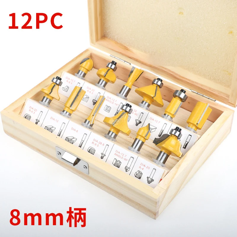 HENGLAI 1/4 Shank 1/2shank Blue 12pcs Milling Cutter Wood Cutters Set