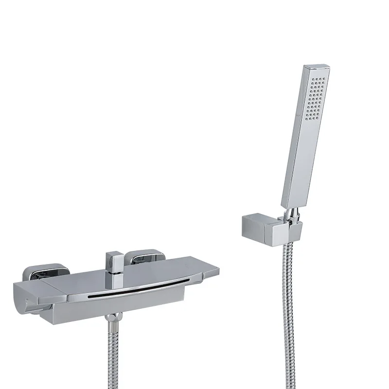 Смеситель для ванной в стену полностью медный водопад со стороны бака отеля с двойным управлением душ горячей и холодной водой