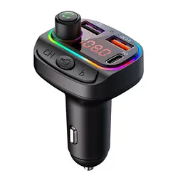 Factory Outlet New Colorful lights car fm transmitter QC3.0 PD fast charge car mp3 player with BT car charger
