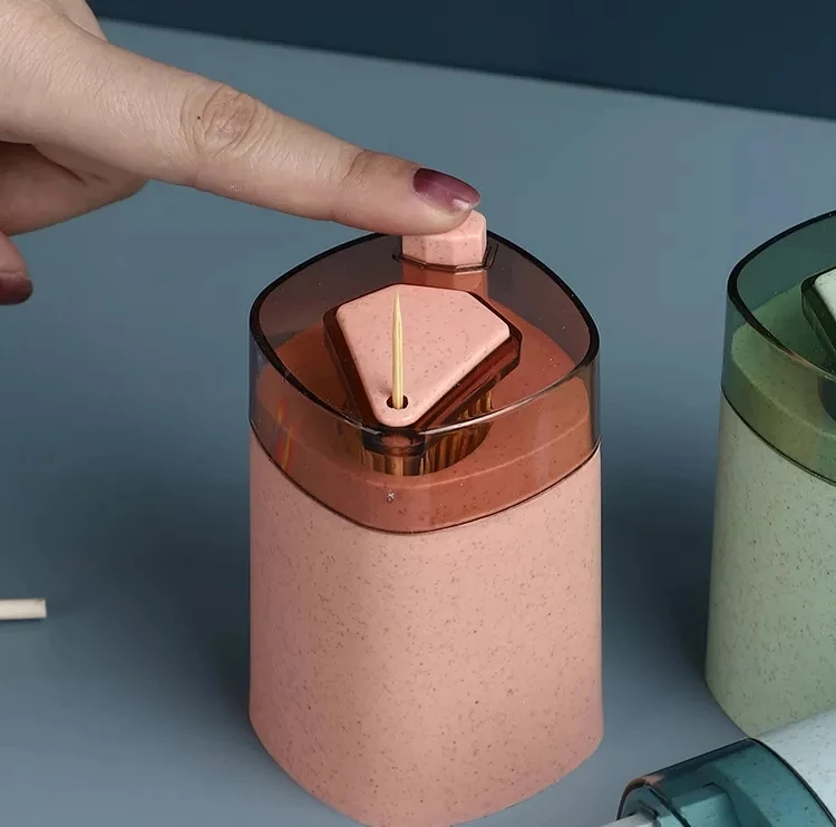 Automatic Toothpick Box Wheat Straw Toothpick Holder Container Portable Pop-up Toothpick Dispenser Box