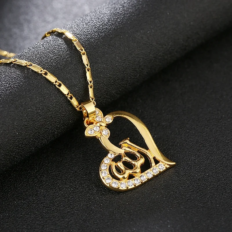 Heart-shaped Allah Pendant Women Muslim Necklace