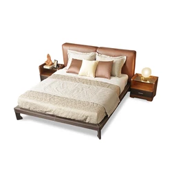 Modern Simple Solid Wood Double Bed Light Luxury Master Bedroom Soft Bag Imported Leather Atmospheric