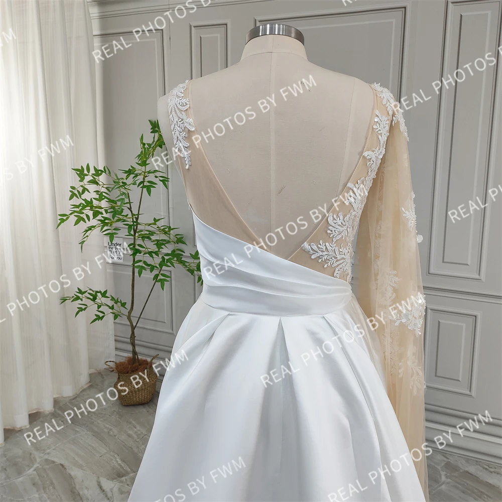 100%Real Photos High Quality Beaded Sequined Applique A-line Satin Wedding Dress Elegant Women Ball Gown Bride Dress For Wedding