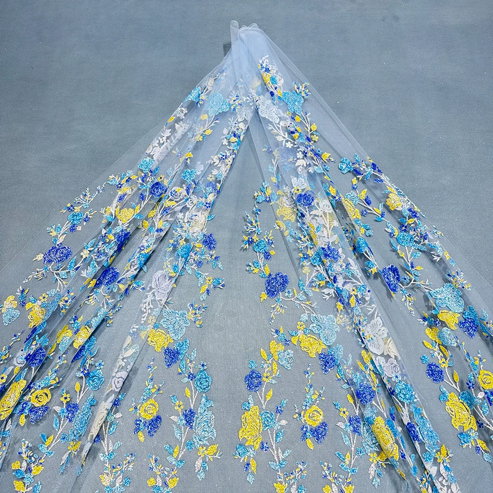 dazzling multi color patterned glued glitter tulle for custom couture dress