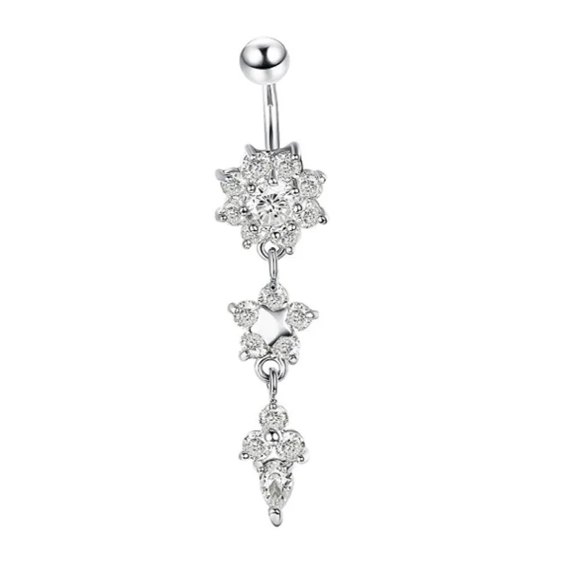 Sexy gold belly piercing navel ring flower pendant zircon flower navel ring Belly Button Ring