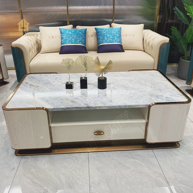 Italian light luxury marble modern long coffee table size model house furniture