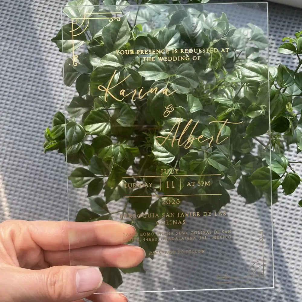 Wholesale Customized printing luxury Elegant Unique Real Foil acrylic invitations wedding invitation card for invit