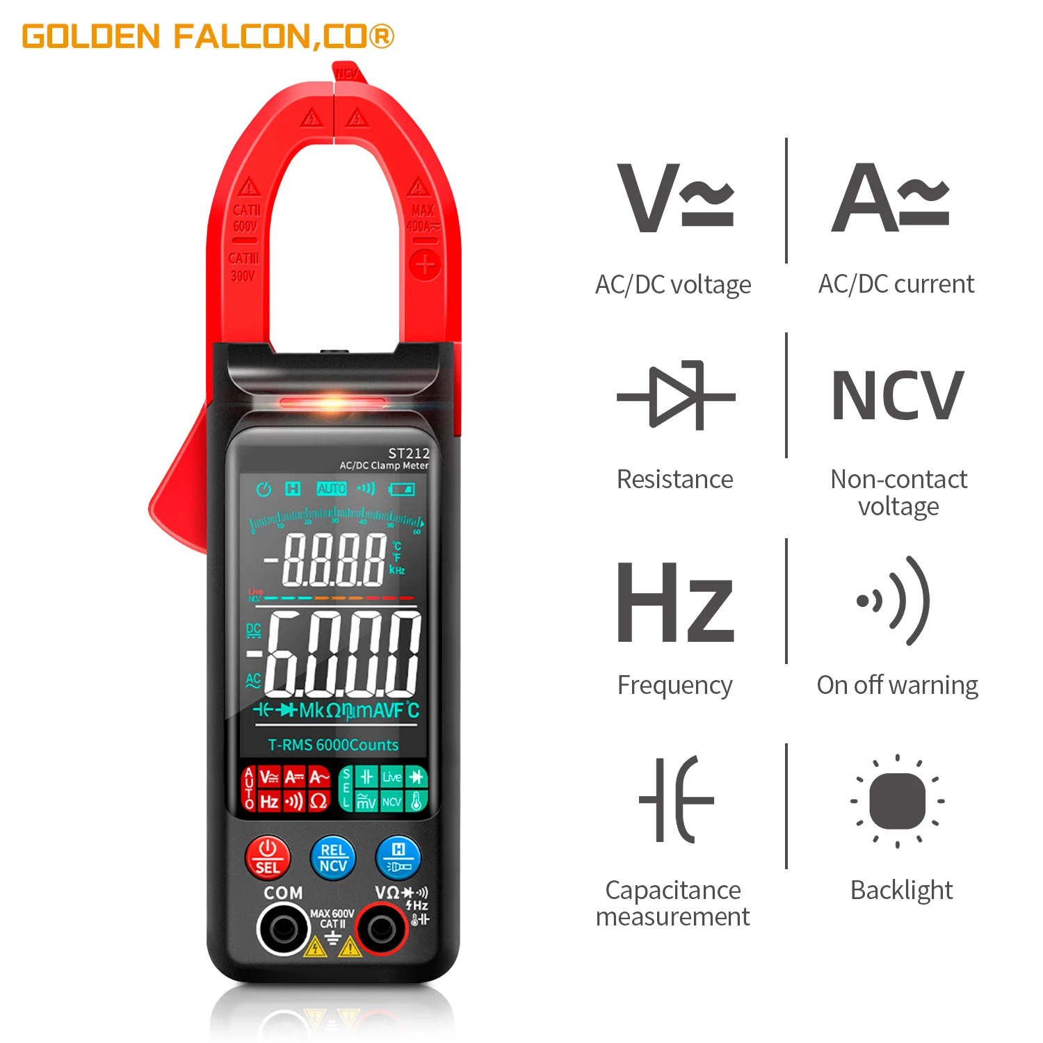 DC/AC Current Digital Clamp Meter 6000 Counts 400A Amp Multimeter Large Color Screen Voltage Tester Car Hz NCV Ohm