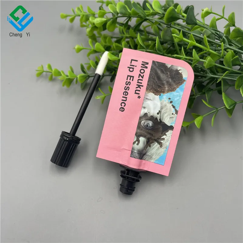 Custom Printed 2ml Lips Gloss Beauty Makeup Cosmetics Packaging Pouch 10g Spout Bag For Mini Trial Lip Tint Brush Mascara Cream