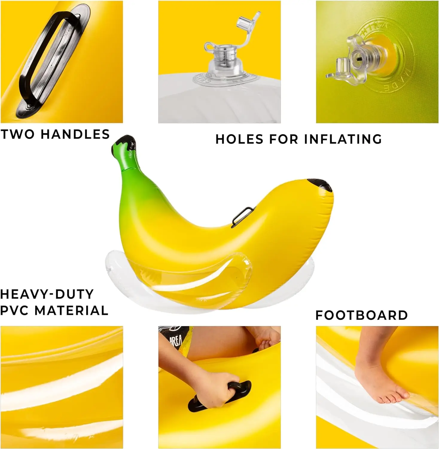 Factory Custom PVC Inflatable Banana Rideable Yellow Pontoon Raft for 1-2 People Children Adult Pool Beach Activities