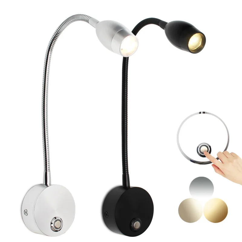 New Hot Selling LED Wall Lamp Bedside Reading Lamp 1w 3w Touch Dimmable Gooseneck Light