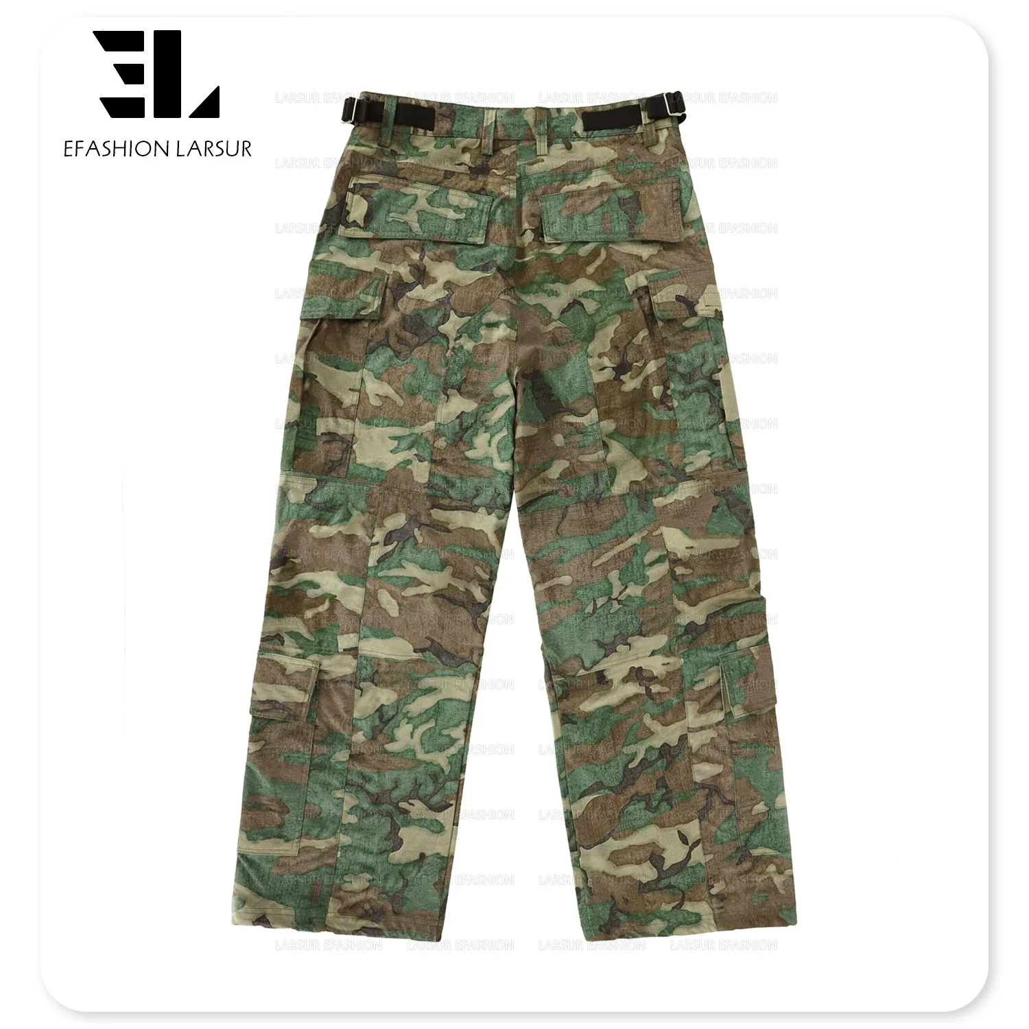 LARSUR Custom factory cotton nylon sun faded ripstop camo cargo pants straight leg jogging tactical skate camouflage pant men