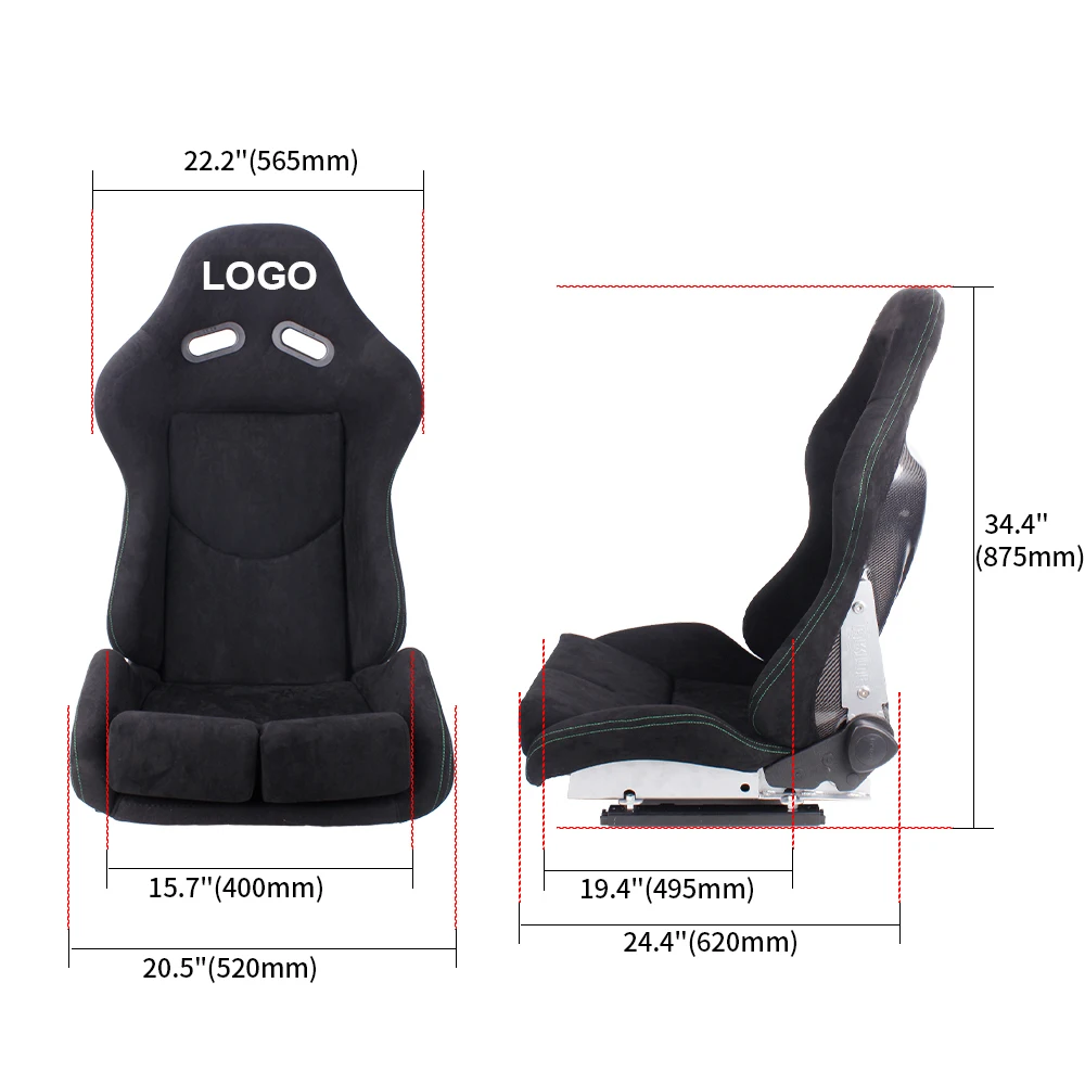 1 Pair Universal Real Carbon Fiber Racing Seat Bracket Adjustable Slider Race Car Seats with Logo