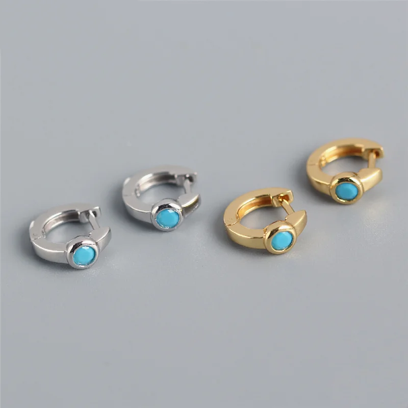 Turquoise Blue Hoop Earrings 925 Sterling Silver Turpoise Hoops with 18K Gold Plated Bohemian Jewelry for Women