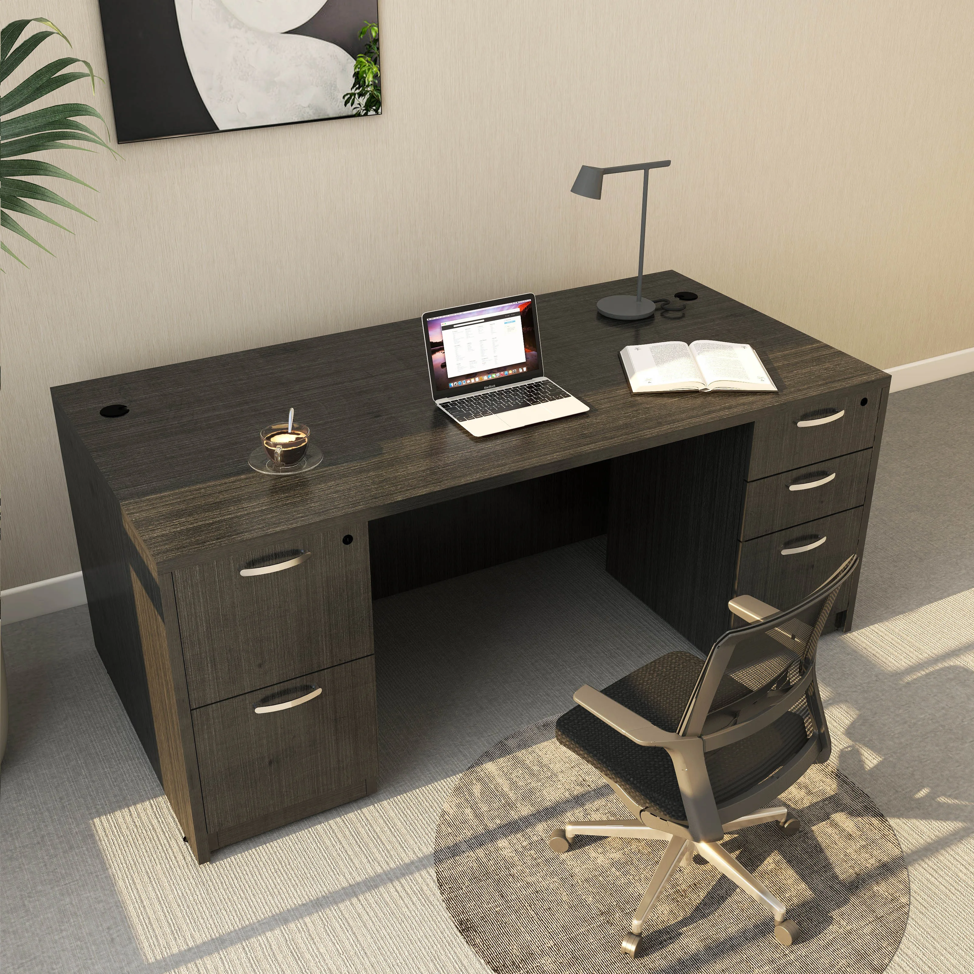 2023 Modern Office Funiture Manager Table MDF Wooden Home Office Executive Desk With Tow Pedstal