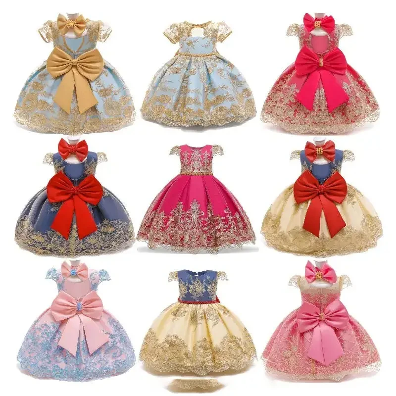 Wholesale High Quality Dot Lace Red Cascading Ruffled Knee Length Flower Girl Dresses for Wedding