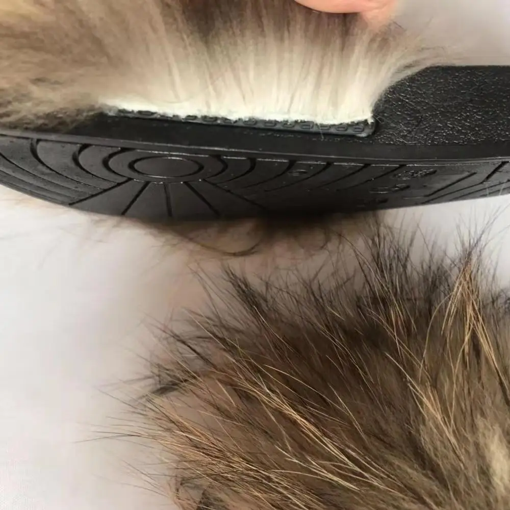 Cheap wholesale natural raccoon fur slippers slides sandals for girls