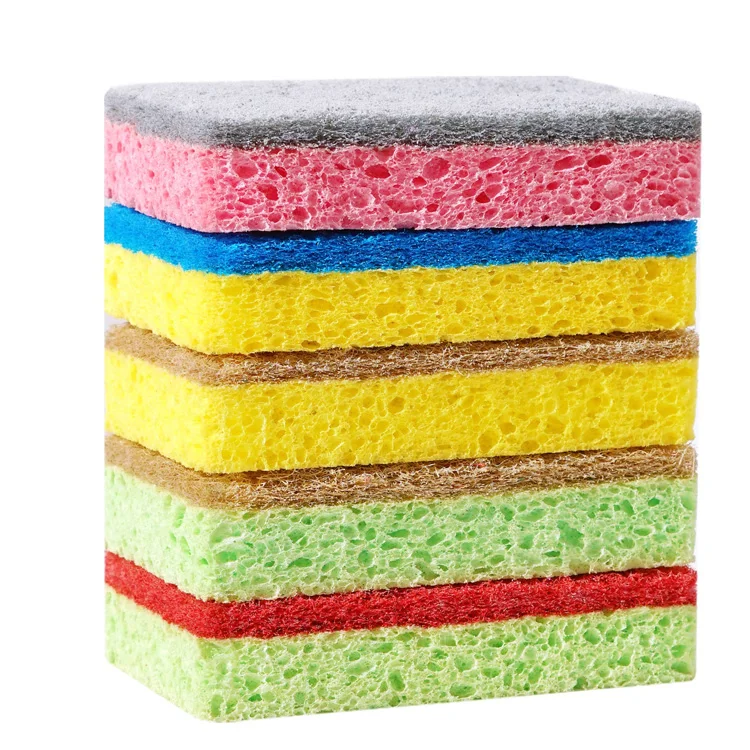 Многоцветная легкая скребок желтая сжатая тарелка-губка с целлюлозой