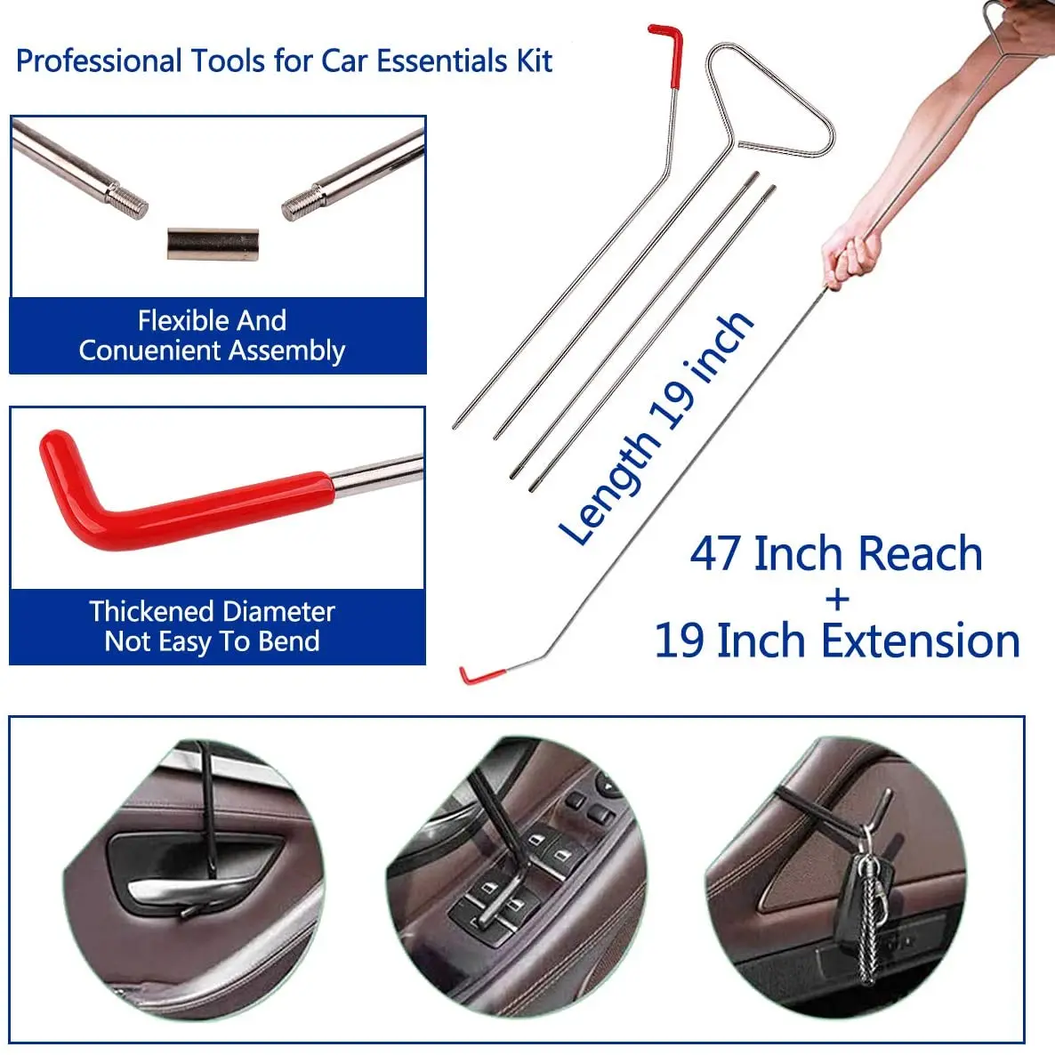 Long reach car door lockout tool kit set with new design leather bag and  box can custom logo
