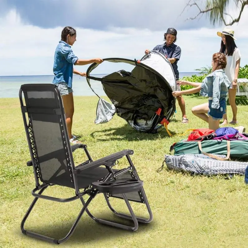 Foldable beach Lounge  chair with Pillow and Cup Holder Outdoor Adjustable Dining Reclining Chairs for Deck Patio Beach Yard