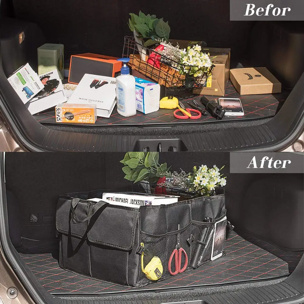 Car Trunk Backseat Organizer for SUV, 8 Pocket Waterproof, Dust-proof, Sturdy Foldable Cargo Net Storage for More Trunk Space