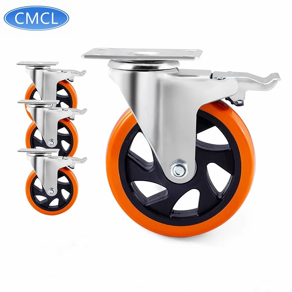 CMCL Polyurethane Dual Locking Casters Heavy Duty Casters with Brake Plate Casters Wheels
