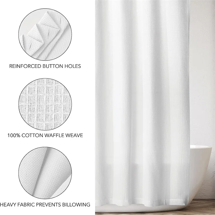 Cotton Knit Hotel Style Shower Curtain Luxury Spa Quality Waterproof Waffle Weave Fabric Cotton Shower Curtains for Bathroom