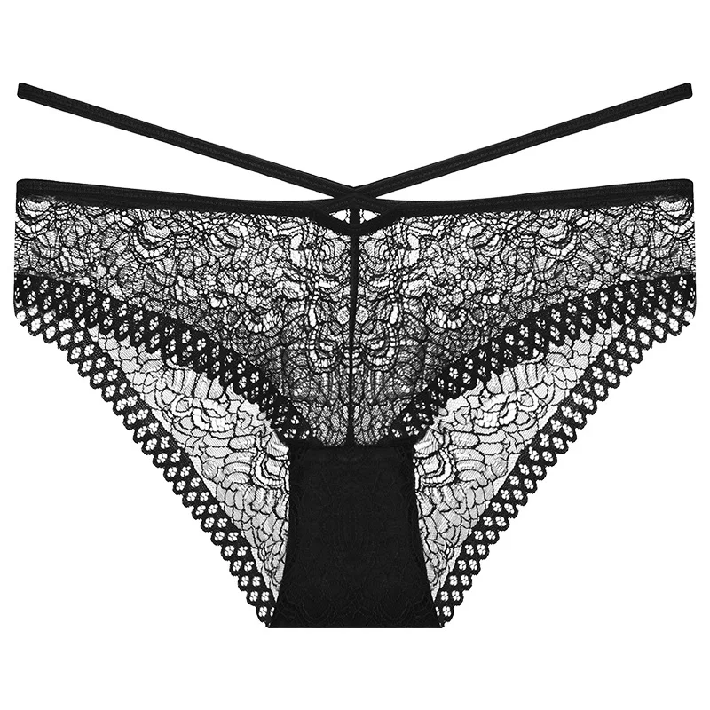 European and American sexy black lace low waist briefs temptation cross band underwear women panties