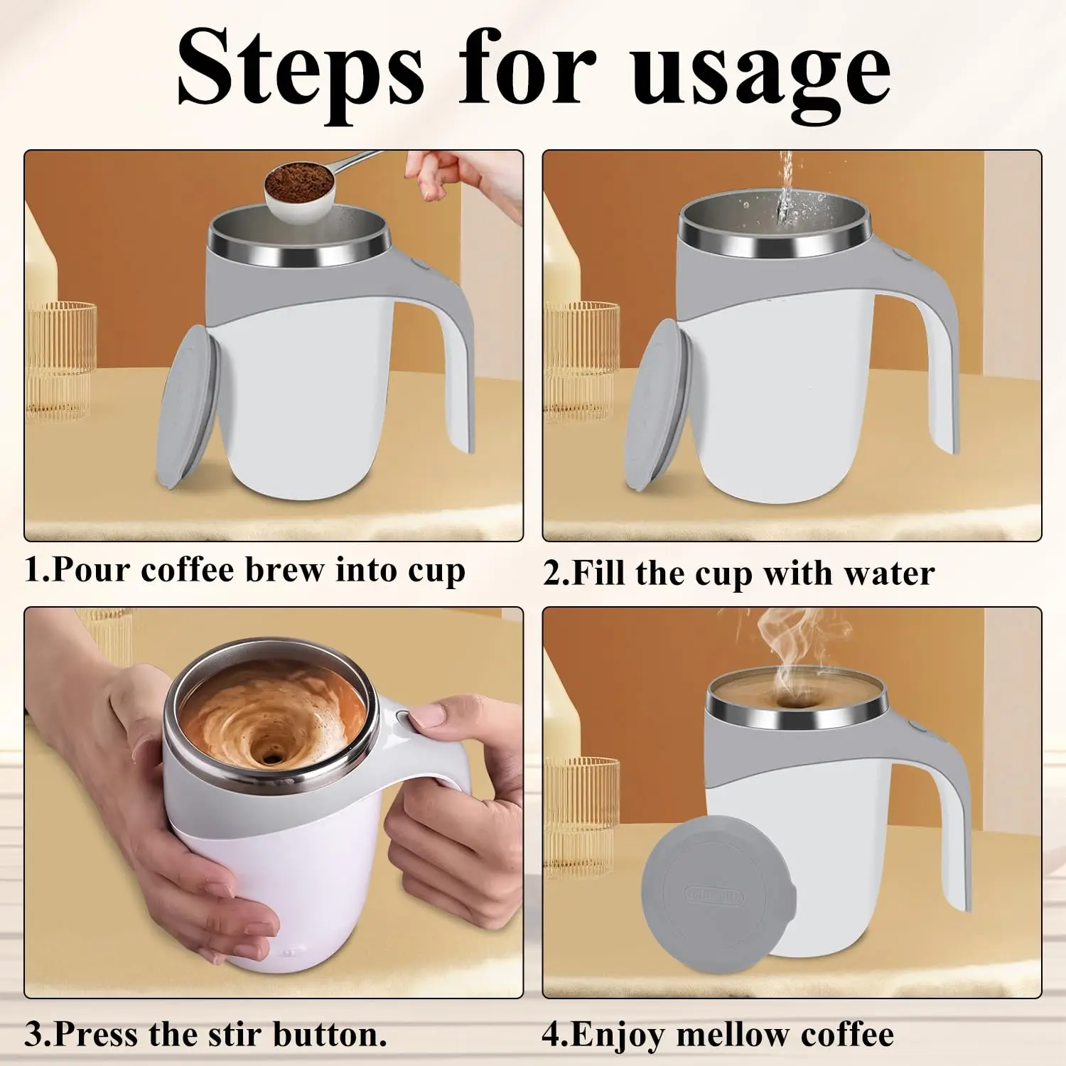 electric stirring thermos coffee cup rechargeable automatic magnetic stir mug battery mixer cup self stirring cup