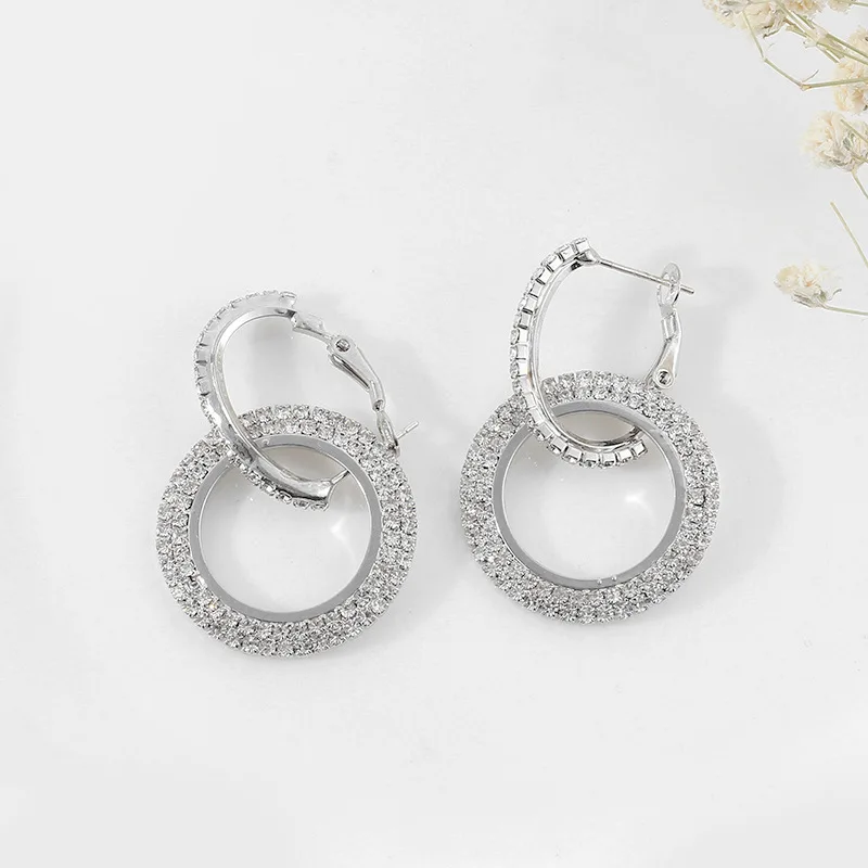 Luxury 18k Gold Plated Stainless Steel S925 Silver Needle Large Rhinestone Gold Filled Hoop Earring