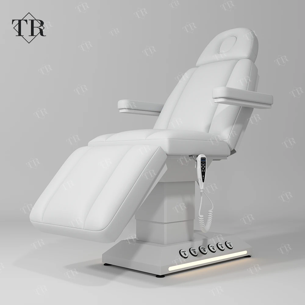 Turri Aesthetic Stretcher Electric Massage Table Foot Control Cosmetic Bed White Leather Beauty Salon Furniture Massage Bed