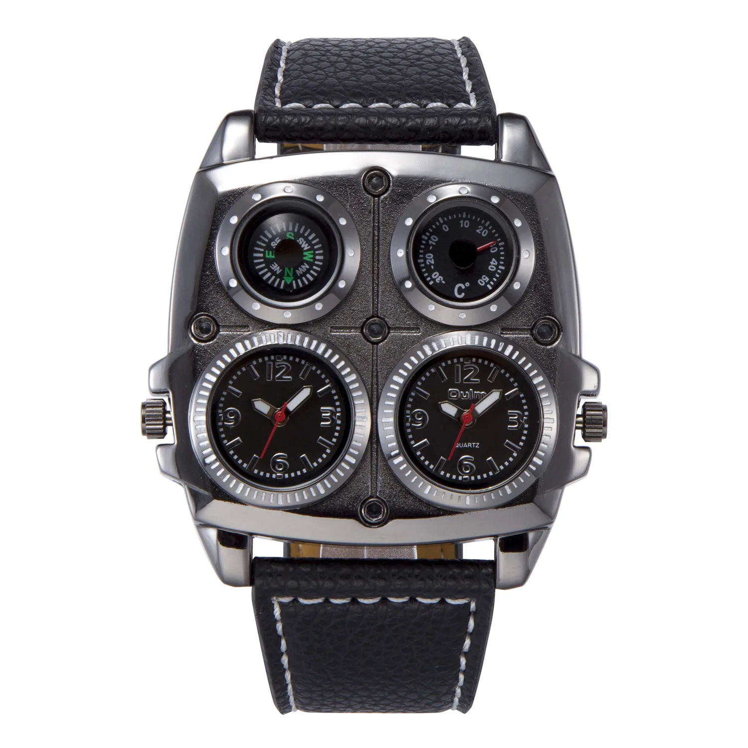 Oulm 1140 Men Top Brand Fashion Luxury Watches Double Time Zone Outdoor Compass Wristwatch Thermometer Quartz Watch