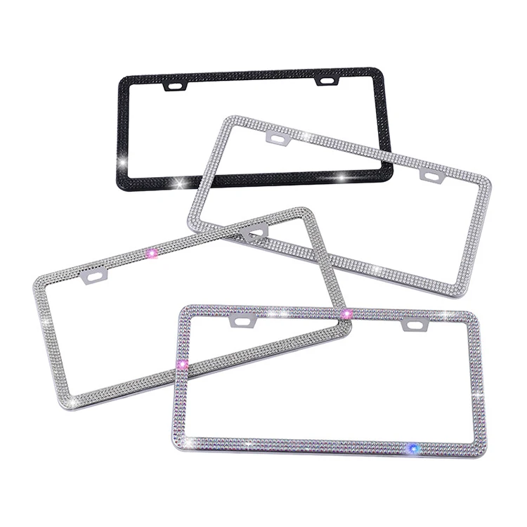 Bling Rhinestone License Plate Frame for Women Thin Border Luxury Diamond License Plate Frames Sparkly Stainless Steel