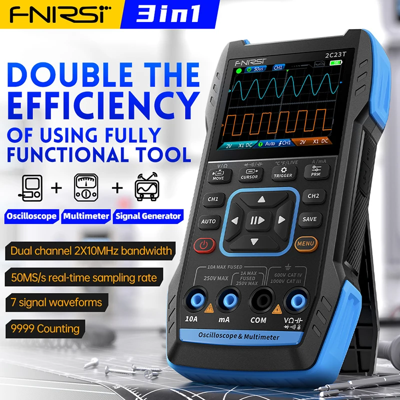 FNIRSI 2C23T Digital Multimeter Oscilloscope Signal Generator 3 in 1 Dual Channels 50M Sample Rate Multifunction Oscilloscope