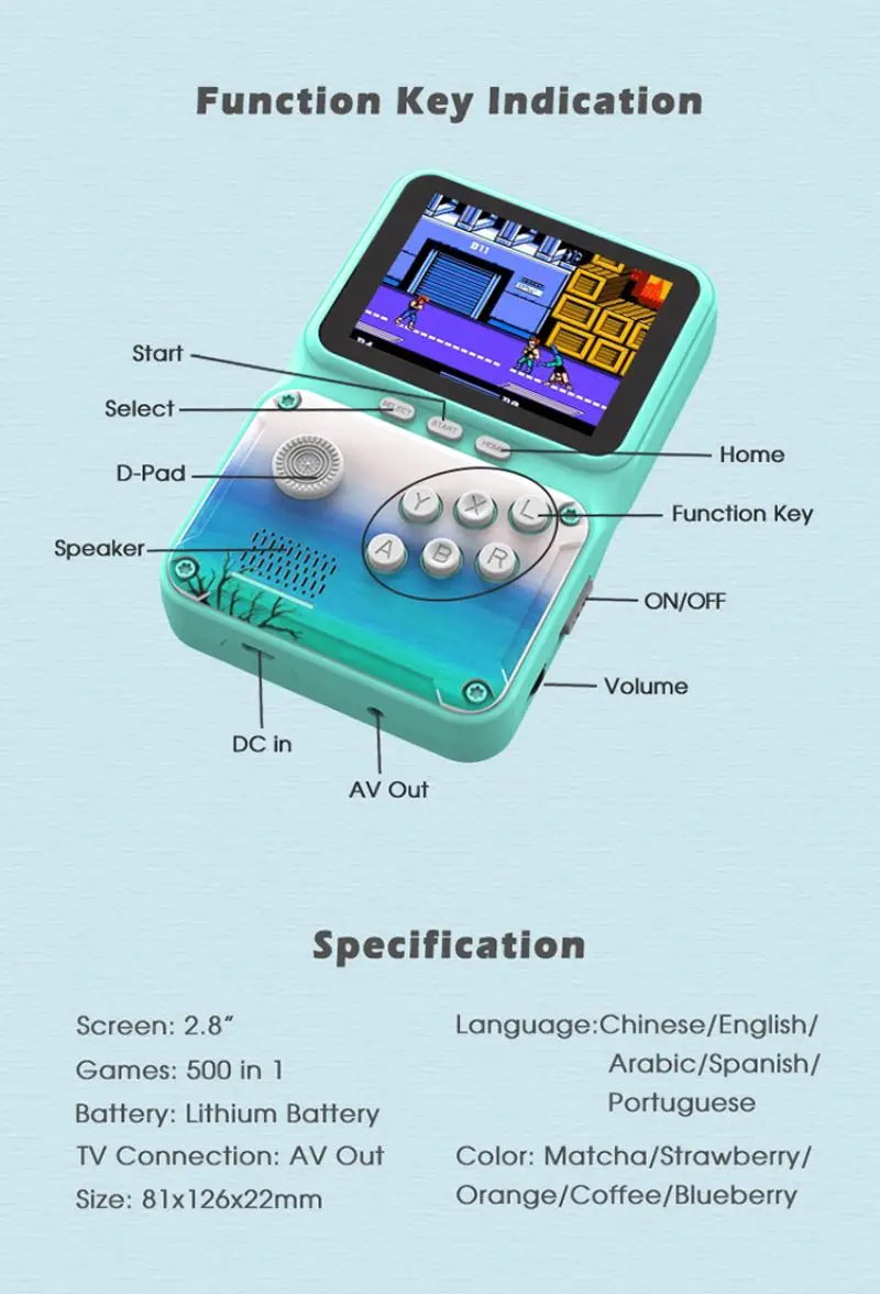 3.0 Inch  2 Players Retro Game Console Handheld Game Player SUP 500 In 1 Video Game Gamepad Controller